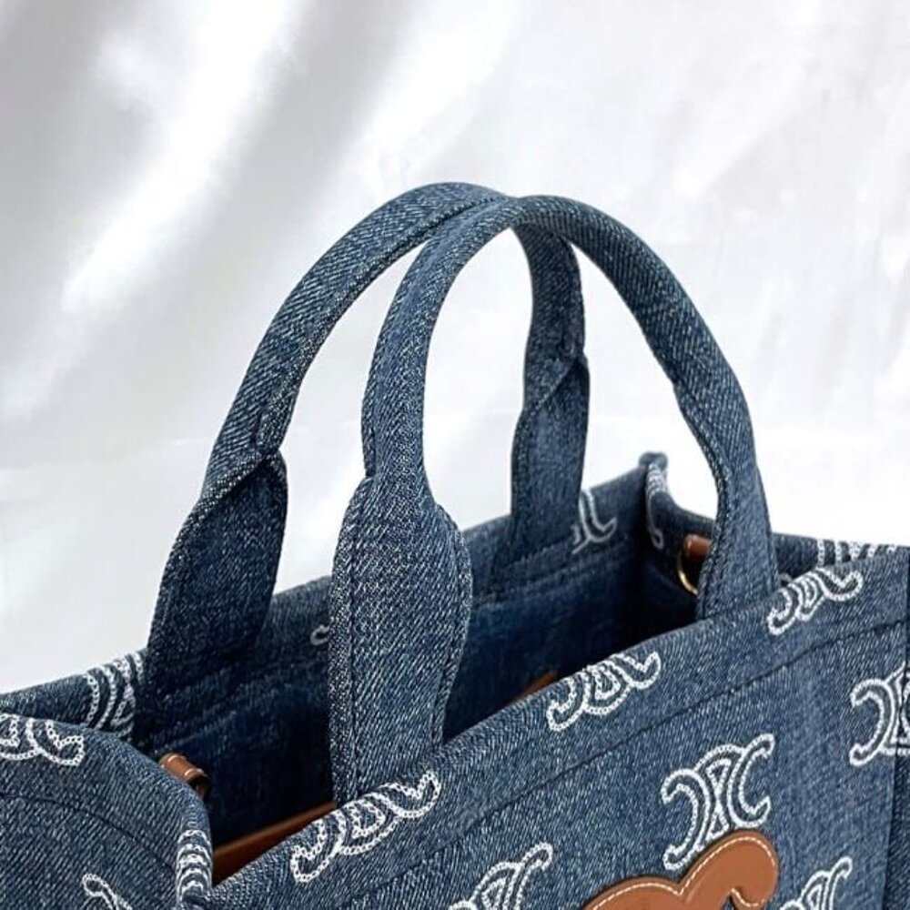 Celine 2-Way Bag Cabas Tice Blue Brown Triomphe - Picture 8 of 10
